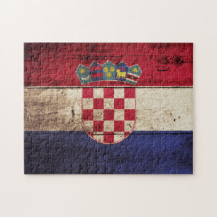 Croatia Flag on Old Wood Grain Jigsaw Puzzle