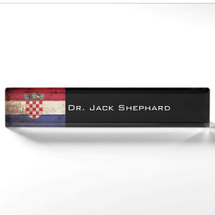Croatia Flag on Old Wood Grain Nameplate