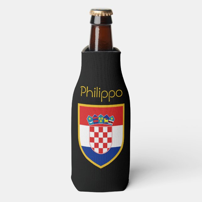 Croatia Flag Personalized Bottle Cooler (Bottle Front)