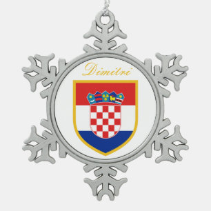 Croatia Flag Personalized Snowflake Pewter Christmas Ornament