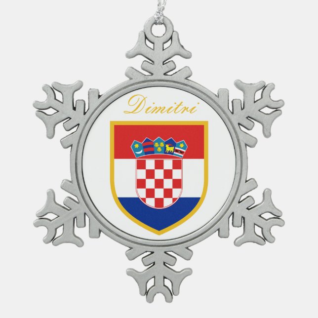 Croatia Flag Personalized Snowflake Pewter Christmas Ornament (Front)