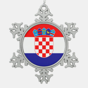 Croatia flag snowflake pewter christmas ornament