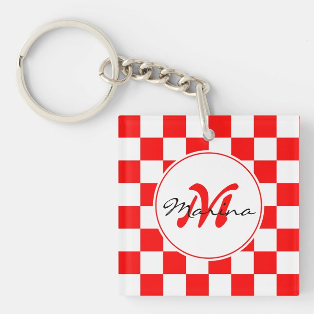 Croatia | Hrvatska | Chequered Name Monogram  Keychain (Front)