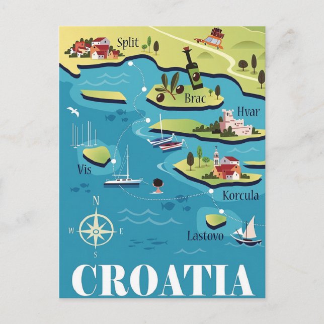 Croatia Illustrated Map Postcard (Front)