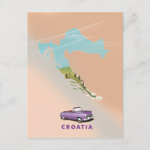 Croatia Map Illustrated print poster. Postcard