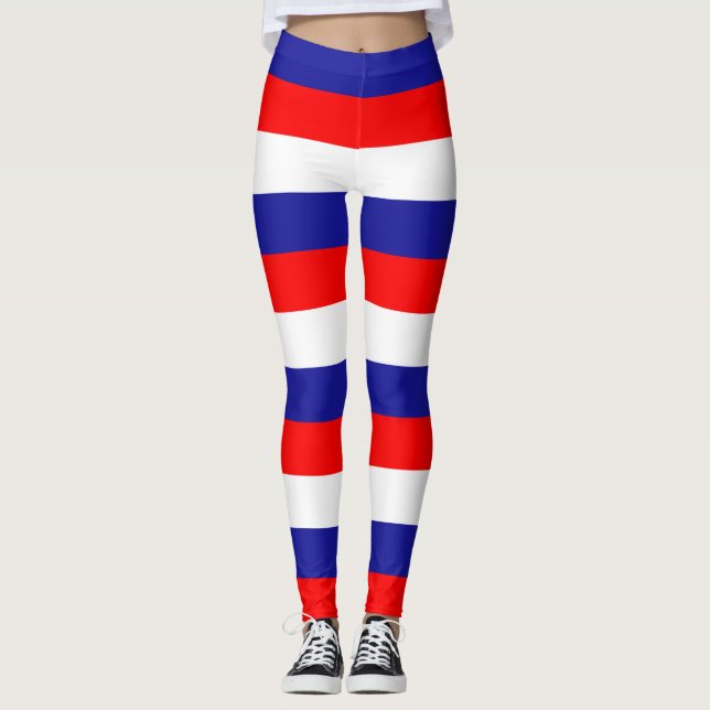 Croatia National Flag Colours Horizontal Striped Leggings (Front)
