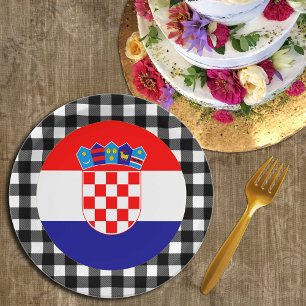 Croatia Plate, buffalo plaid & Croatian Flag Paper Plate