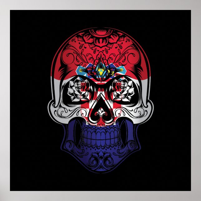 Croatia  Skull And Roses Flag Poster (Front)