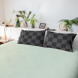 Croatian Black Grey Geometric Chequered Pattern Pillowcase