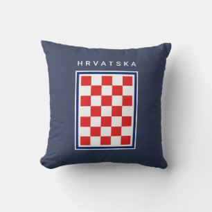 Croatian Checker Blue Hrvatska Throw Pillow