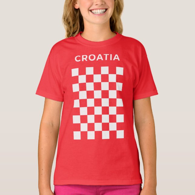 Croatian Checker White T-Shirt (Front)