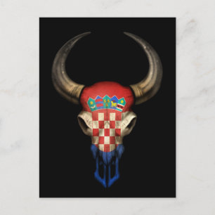 Croatian Flag Bull Skull on Black Postcard