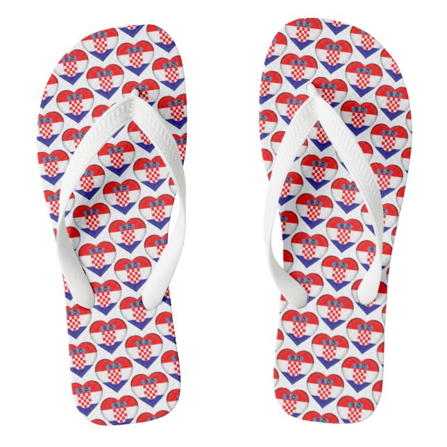 Croatian Flag Colours Hearts Pattern Patriotic Flip Flops (Footbed)