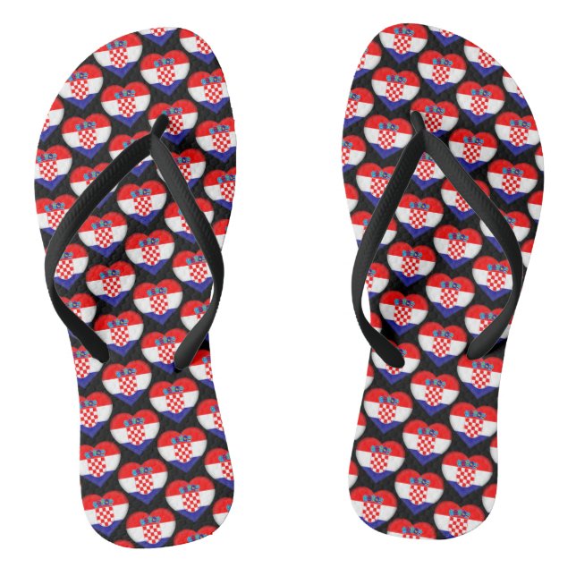 Croatian Flag Colours Hearts Pattern Patriotic Flip Flops (Footbed)
