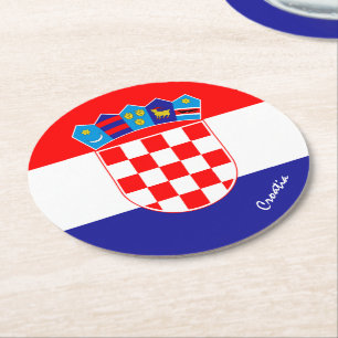 Croatian flag & Croatia wedding, party /sports Round Paper Coaster
