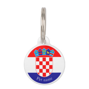 Croatian Flag Emblem with Name Pet ID Tag