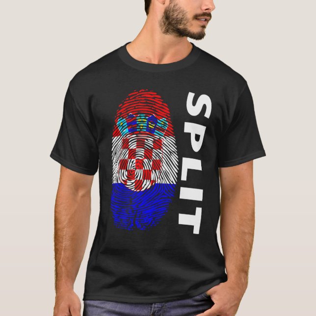 Croatian flag fingerprint motif split T-Shirt (Front)