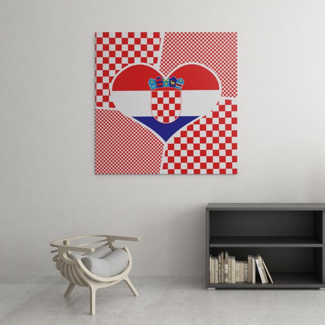 Croatian Flag Heart Collage With Red Checkers Canv Canvas Print (Creator Uploaded)