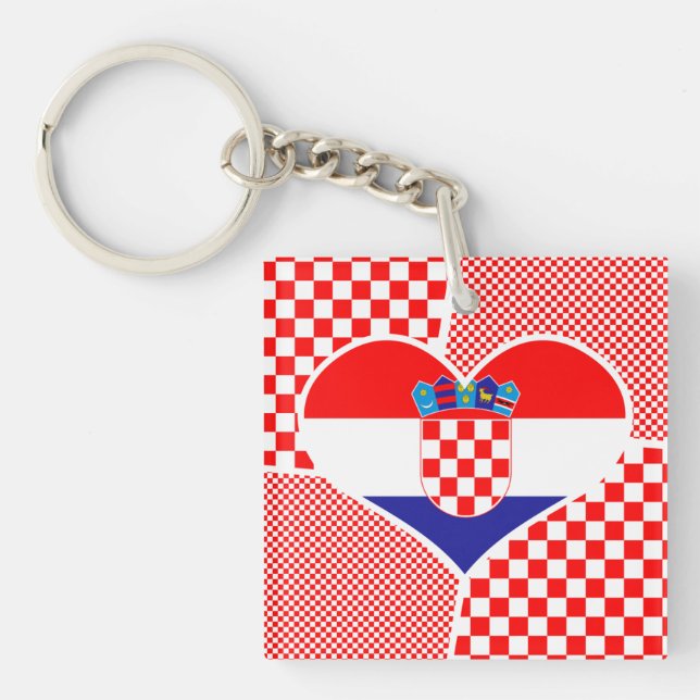 Croatian Flag in Heart Hrvatska Zastava Keychain (Front)