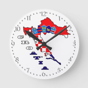 Croatian Flag in Map Round Clock