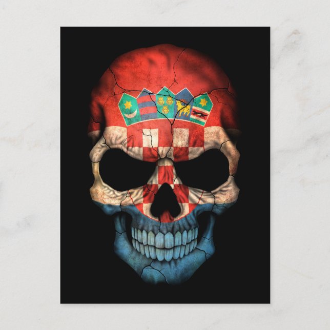 Croatian Flag Skull on Black Postcard (Front)