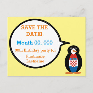 Croatian Flag Talking Ms Penguin Personalized  Announcement Postcard