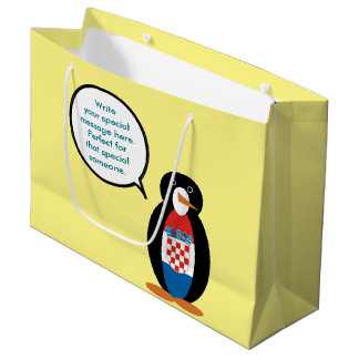 Croatian Flag Talking Ms Penguin Personalized Large Gift Bag