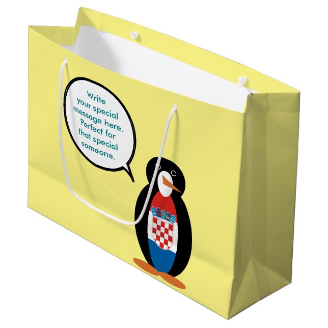 Croatian Flag Talking Ms Penguin Personalized  Large Gift Bag (Front Angled)