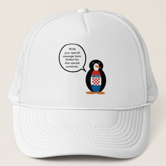 Croatian Flag Talking Ms Penguin Personalized  Trucker Hat (Front)