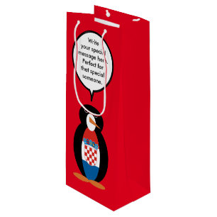 Croatian Flag Talking Ms Penguin Personalized Wine Gift Bag