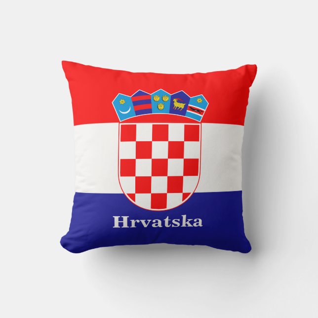 Croatian Flag With Custom Text Throw Pillow (Front)