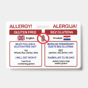 CROATIAN Gluten Free Travel Card   Allergy Badge