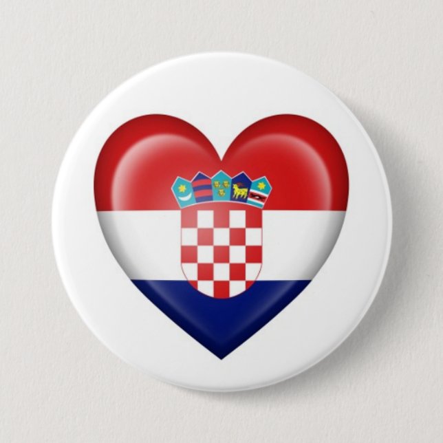 Croatian Heart Flag on White 3 Inch Round Button (Front)