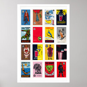 Croatian Matchbox Label Collage, Vintage Ephemera Poster