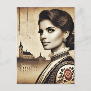 Croatian Roots with Colorful Motif women Postcard