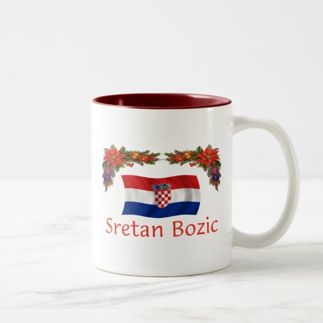 Croatian Sretan Bozic (Merry Christmas) Two-Tone Coffee Mug (Right)