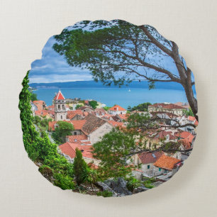 Croatian town Omis Round Pillow