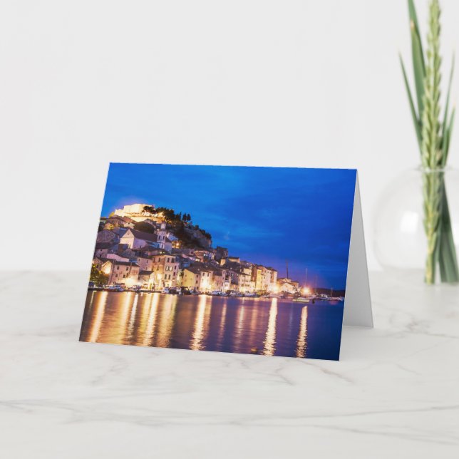 Croatian town Sibenik at night Holiday Card (Front)