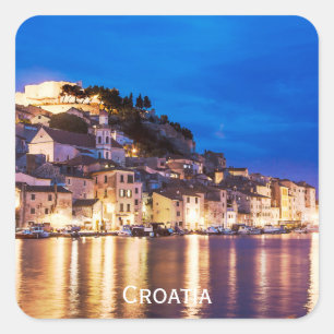 Croatian town Sibenik at night Square Sticker