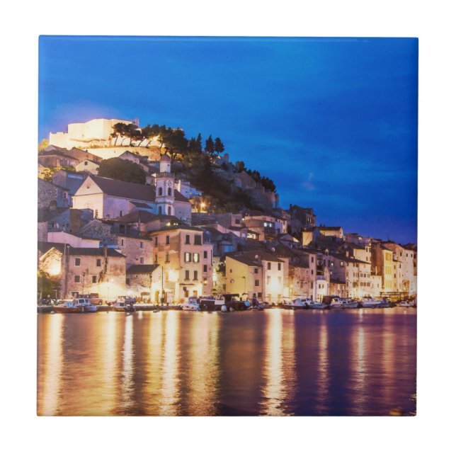 Croatian town Sibenik at night Tile (Front)