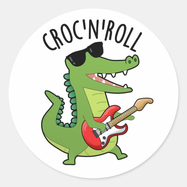 Croc N Roll Funny Crocodile Pun  Classic Round Sticker (Front)