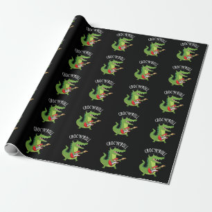 Croc N Roll Funny Crocodile Pun Dark BG Wrapping Paper