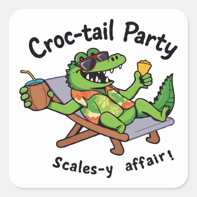 Croccy! - Cool Croc-tail Party  Square Sticker (Front)