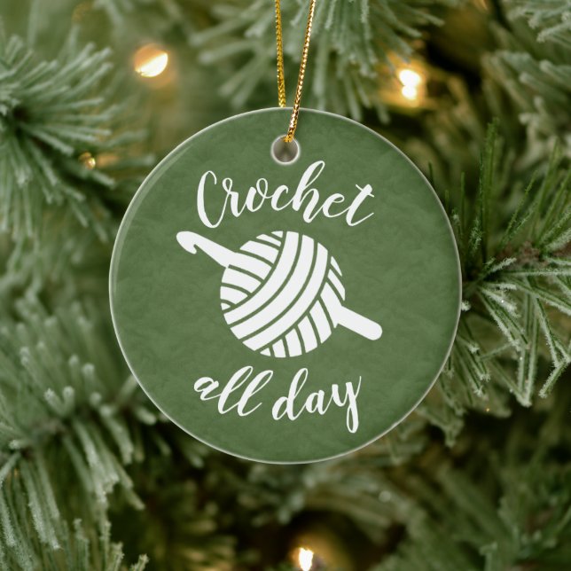 Crochet All Day Yarn Ball + Hook Crafts Ceramic Ornament (Tree)