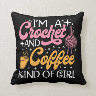Crochet And Coffee Throw Pillow