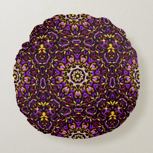 Crochet and Macrame Pattern Round Pillow (Front)
