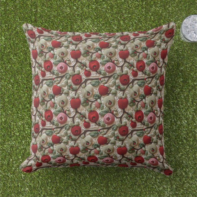 Crochet Apples Fruit  Outdoor Pillow (Grass)