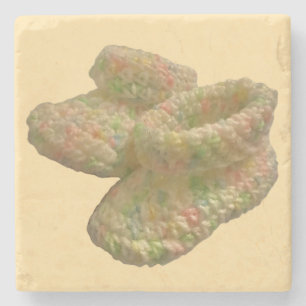 Crochet Baby Shoes Design Stone Coaster