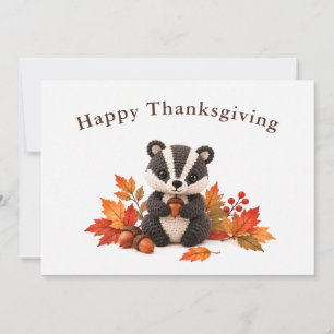 Crochet Badger Happy Thanksgiving Card