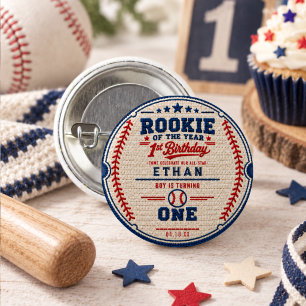 Crochet Baseball Ticket 1st Birthday baby boy 1 Inch Round Button